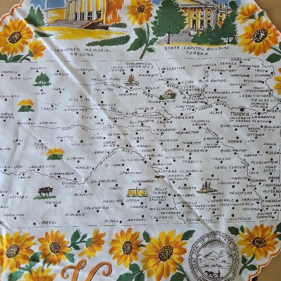 Vintage Hanky Handkerchief KENTUCKY State Capitol Map Sunflower Design Souvenir - Picture 9 of 12